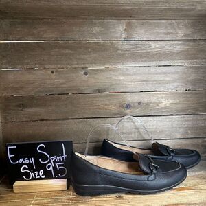 Womens Easy Spirit Marlie Bit Black Faux Leather Casual Comfort Loafers Size 9.5